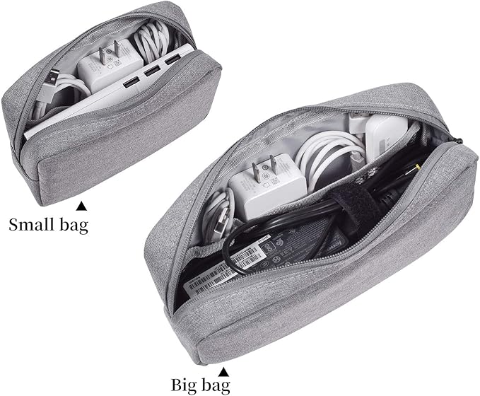 Electronics Accessories Organizer Bag,Portable Digital Storage Bag for Cable,Power Bank,Charger,Charging Cords,Mouse,Adapter,Earphones and More Out-Going,Business,Travel Gadget Bag,Grey(Small+Big)