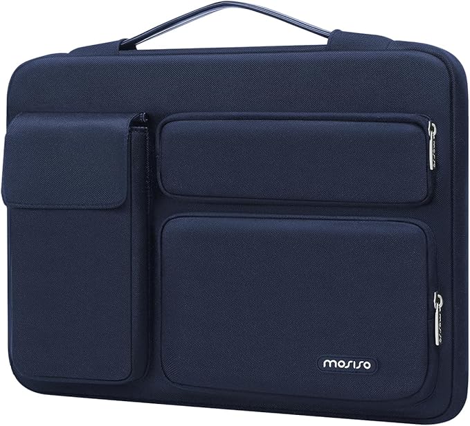 MOSISO 360 Protective Laptop Case 14 inch, Laptop Sleeve Compatible with HP Lenovo Dell ASUS Acer, HP Stream, Dell Latitude, Lenovo IdeaPad,Side Open Bag with 2 Raised&1 Flapover Pockets, Navy Blue