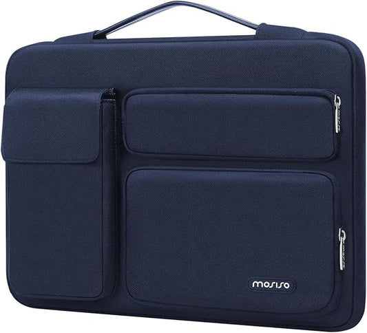 MOSISO 360 Protective Laptop Case 14 inch, Laptop Sleeve Compatible with HP Lenovo Dell ASUS Acer, HP Stream, Dell Latitude, Lenovo IdeaPad,Side Open Bag with 2 Raised&1 Flapover Pockets, Navy Blue