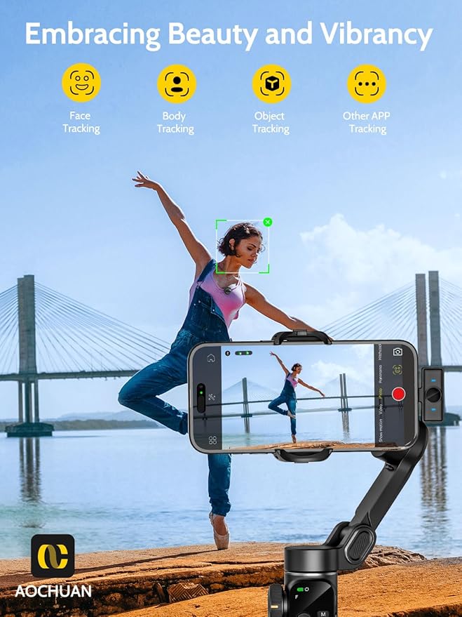 AOCHUAN Gimbal Stabilizer for iPhone & Android,3-Axis Phone Gimbal w/Wireless Lavalier Microphone,Built-in 7.8" Extension Pole,OLED Display,Phone Stabilizer for Video Recording TikTok(V8 Mic Kit)