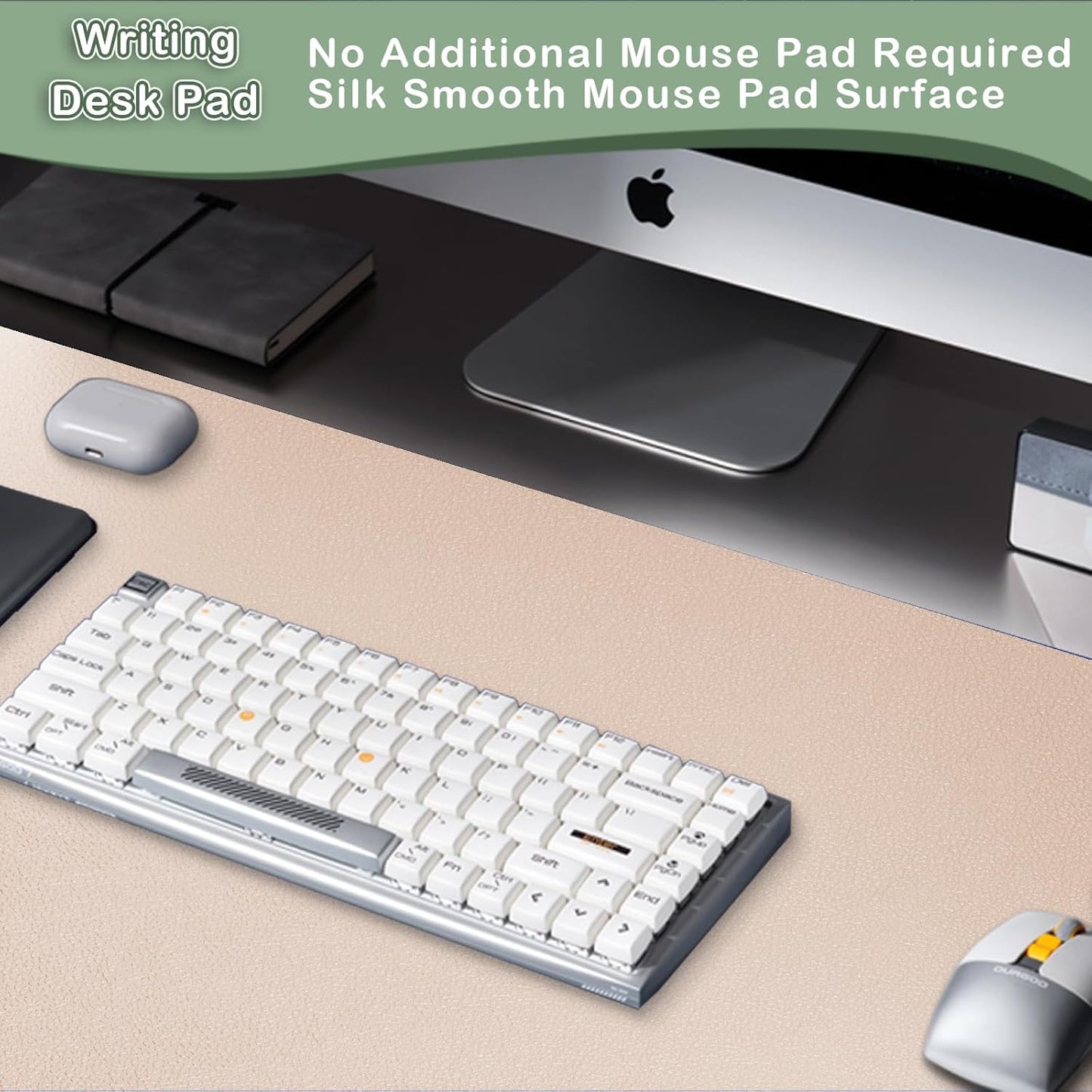 Boutilon Leather Desk Pad Protector,Non-Slip Mouse Pad,Laptop Desk Pad,Office Mouse Mat,Waterproof Leather Desk Blotter,Desk Writing Pad for Office and Home (M-Beige,30"x14")