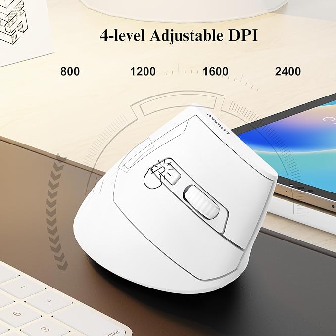 Ergonomic Mouse,Wireless Mouse,Bluetooth Vertical Mouse with BT5.0/4.0/2.4G, Rechargeable with Battery Indicator,Ergonomic Design for Comfort and Reduced Wrist Strain for Home,Office Use(White)