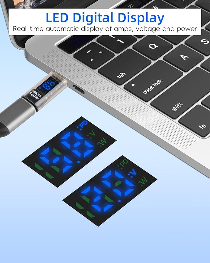 140W USB C Male to USB C Female Adapter,TYPE C Converter,40 GBps Data Transmission,with LED Display，Suitable for Laptops, Desktop Computers, Mobile Phones, Tablets, And Other Devices(2Pcak)