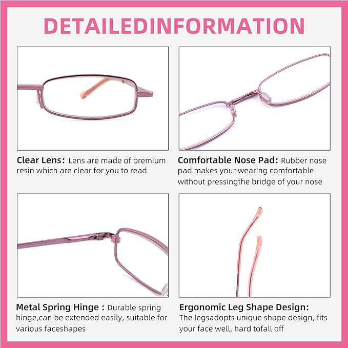 3 Pack Slim Pocket Reading Glasses for Men Women Blue Light Blocking Compact Readers Spring Hinge Metal Frame