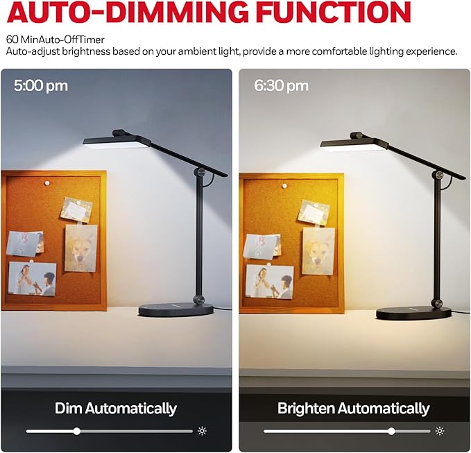 Honeywell Desk Lamp for Home Office, H4 Sunturalux™ Eye-Caring LED Desk Light, 700LM Dimmable Desk Lamp with Timer, Adjustable Desk Reading Light, Touch Auto Dimming Table Lamp for Study, Bedroom