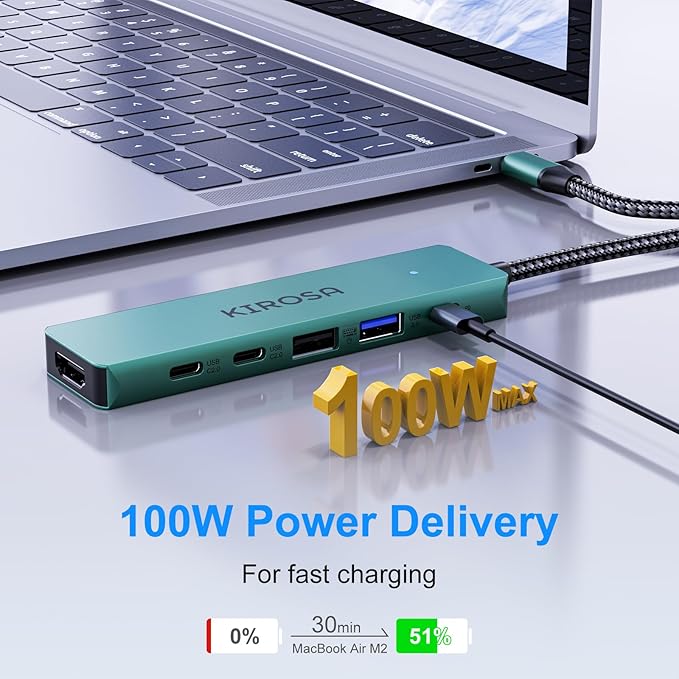 9 in 1 USB C Multiport Adapter for MacBook Air/Pro - USB C to 4K HDMI Hub Dongle with 100W PD USB3.0 - Portable USBC Hub Compatible with Laptops and Other Type C Devices