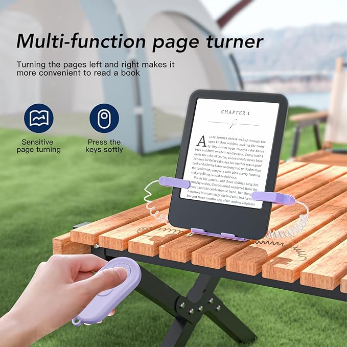 Remote Control Page Turner and Stand for Kindle Paperwhite Oasis eReaders,Clicker Page Turner Forward and Backward,Kindle Accessories for iPhone,iPad,Tablets Reading,Camera Video Record &Selfie