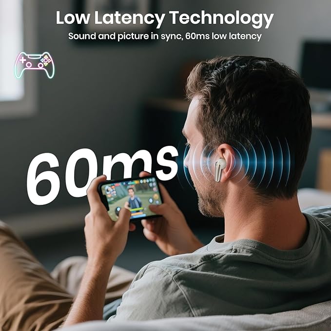 Wireless Earbuds Bluetooth 5.4 Light Weight in Ear Earphones 10mm Drivers with Powerful Bass IPX5 Waterproof Headphones 60H Long Playtime Bluetooth Headphones ANC ENC Noise Cancelling Khaki