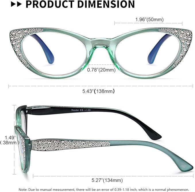 EYEURL Cat Eye Reading Glasses for Women Blue Light Blocking 3 Pack Computer Readers with Spring Hinge Lightweight Eyeglasses Anti Glare Filter, 0.75