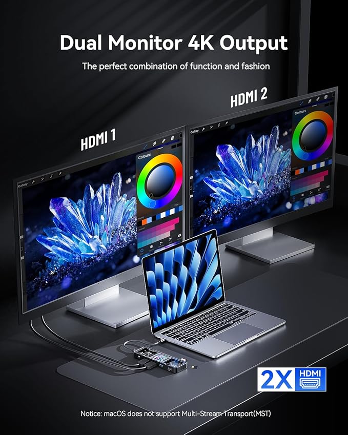 DOCKCASE Explorer Edition 10-in-1 USB C Hub, Dual 4K HDMI Docking Station for 2 Monitor, Gigabit Ethernet,1 USB-C and 3 USB-A Ports,100w PD, UHS-II TF/SD Card Reader for MacBook Pro, XPS, and More