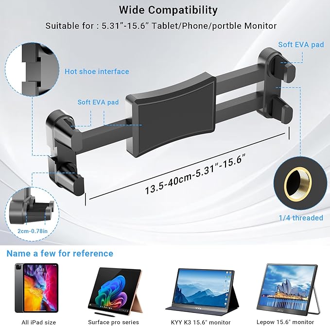 Foldable Desk Tablet Mount for iPad Portable Monitor 4.7-15.6'', Long Gooseneck Tablet Arm Holder, Table Tripod with Clamp Compatible with Surface Pro, All iPad Pro 12.9