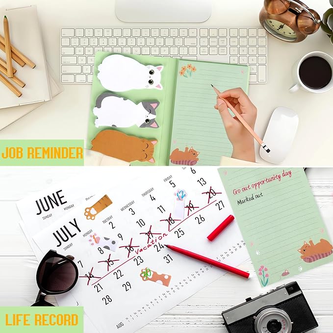 Cat Sticky Notes Set, 360 Sheets Cute Cartoon Animal Cat Self-Stick Notes Pads Cat Themed Memo Pads Cat Paw Page Markers Sticky Index Tabs for Cat Lovers Students Office School Supplies