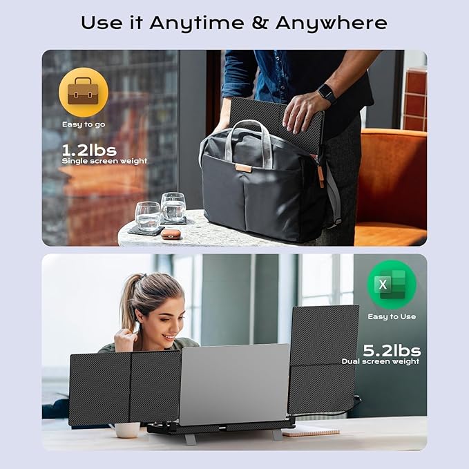 Laptop Screen Extender, 14" FHD 1080P Laptop Monitor Extender, Stretchable Base and Detachable Screen, Plug & Play, Triple Screen Extender Compatible with Windows, Mac, Chrome