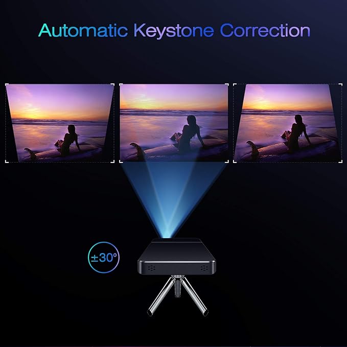 AKASO Mini Projector, Pocket-Sized DLP Portable Projector, 1080P Cookie Projector , Support HDMI WiFi Built-in Rechargeable Battery Stereo Speakers and Remote Control Movie Projector - Updated Type-C