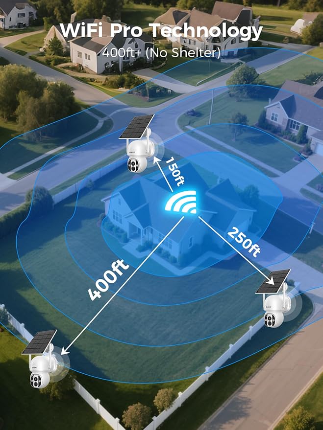 Solar Security Cameras Wireless Outdoor, Home Security Camera System, No Subscription, Solar Powered, 2.4G & 5G WiFi 4 Cam Kit,4MP Color Night Vision, 360° Pan & Tilt, 64G SD Local Recording