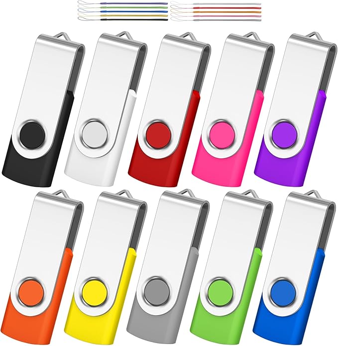 [ NOT 128GB ] AreTop 128MB USB Flash Drive 10 Pack, Premium USB 2.0 Swivel Memory Stick Thumb Drive Bulk Jump Drive Pack (10PCS 128MB, Mix Colors)