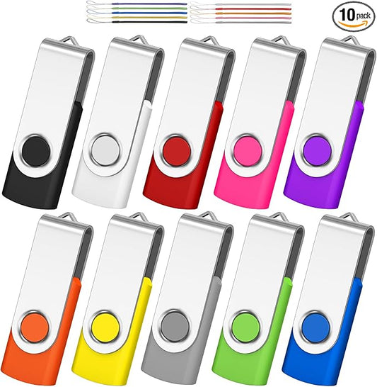 AreTop 2GB USB Flash Drive 10 Pack Pen Drive Memory Stick USB2.0 Pendrive Thumb Drives Bulk for Fold Data Storage Memoria USB (Bulk 10 PCS - Mixed Colors Black/Blue/Purple/Green/Red)