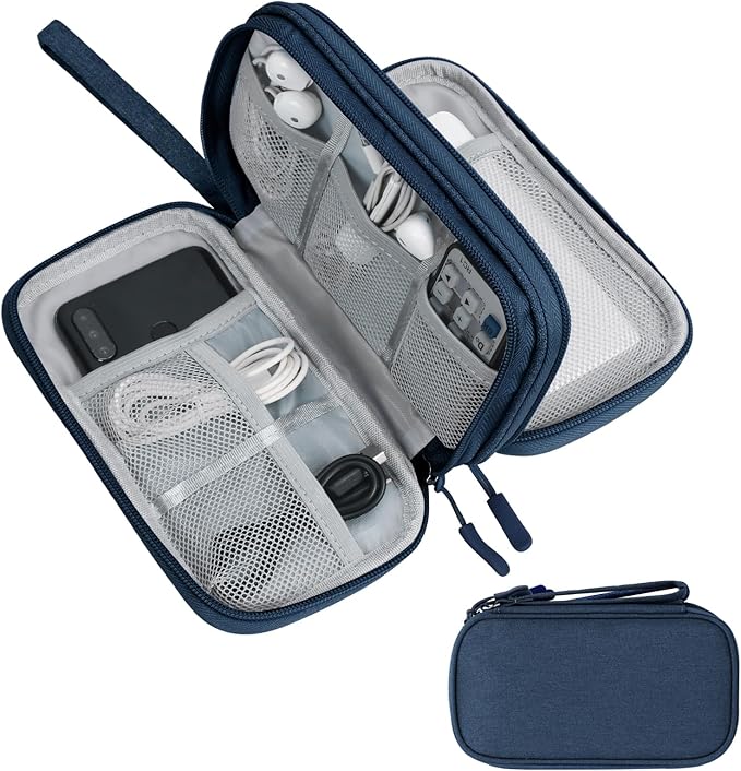 Skycase Electronic Organizer Travel Case - Waterproof Travel Cord Pouches for Organization, Cable Organizer, All-in-One Double Layers Storage Bag for Accessories, Charger, Cable, Navy
