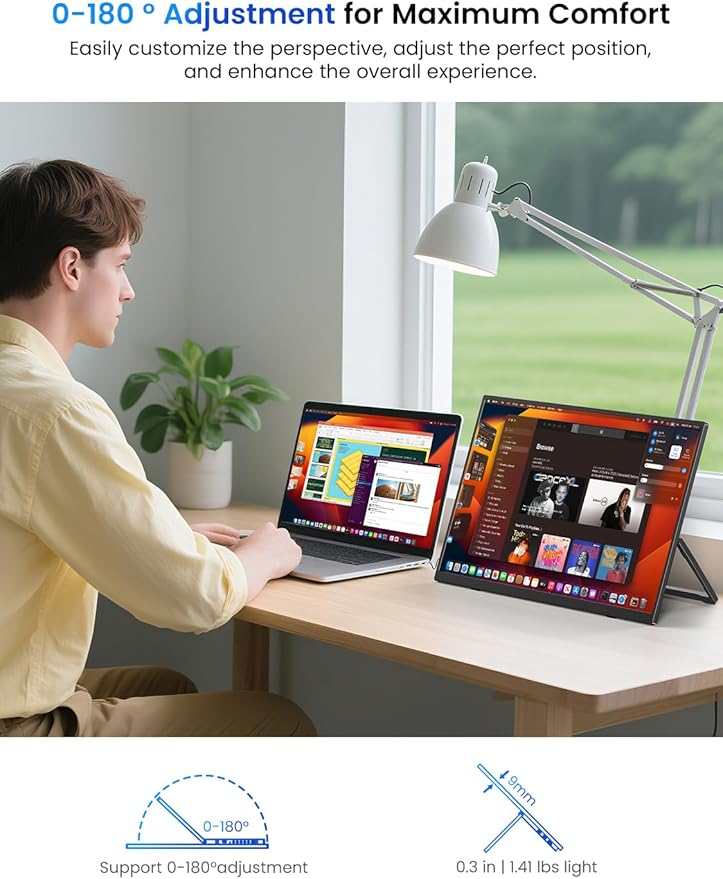 UPERFECT Portable Monitor 15.6", 125% sRGB 1080P FHD Portable Screen Plug & Play, VESA & 180° Adjustable Stand 350Nits, USB-C HDMI Ultra-Slim Travel Monitor for Laptop, Phone, PC, Game Console