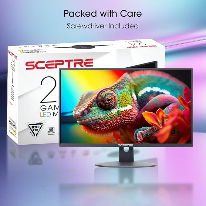 Sceptre New 24-inch Professional Monitor 100Hz 1ms HDMI x2 VGA 100% sRGB Build-in Speakers, Eye Care Machine Black (E248W-FW100TR)