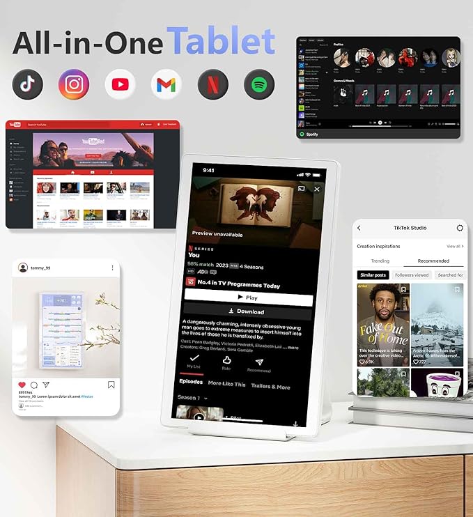 Digital Calendar+ 2: 15.6 Inch Wall Touch Screen Chore Chart Customize Dashboard Smart Electronic Calendar for Family Schedules Meal Planner Support App Store with Stand Wall Mount White