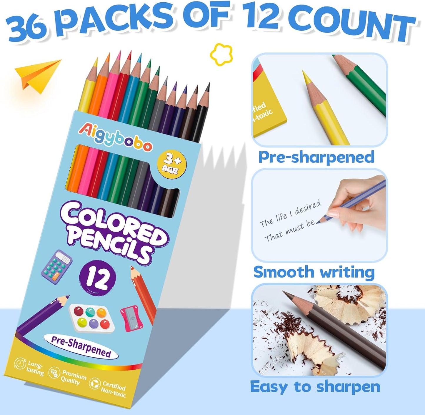 Aigybobo 432 Count Colored Pencils Bulk, 36 Pack Colored Pencils for Kids 12 Colors, Pre-sharpened Color Pencils, Bulk Coloring Pencils School Supplies for Teachers, Classroom Prizes, Art Supplies