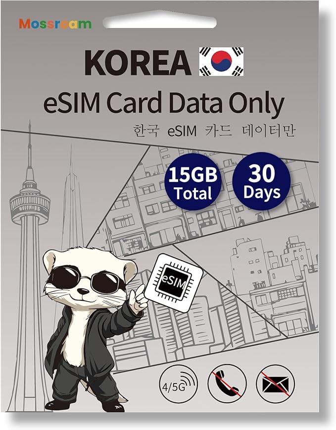 South Korea eSIM Card – Prepaid Data Plans | Fixed Data 15GB,30 Days | High-Speed 4G LTE | Ideal for Travelers