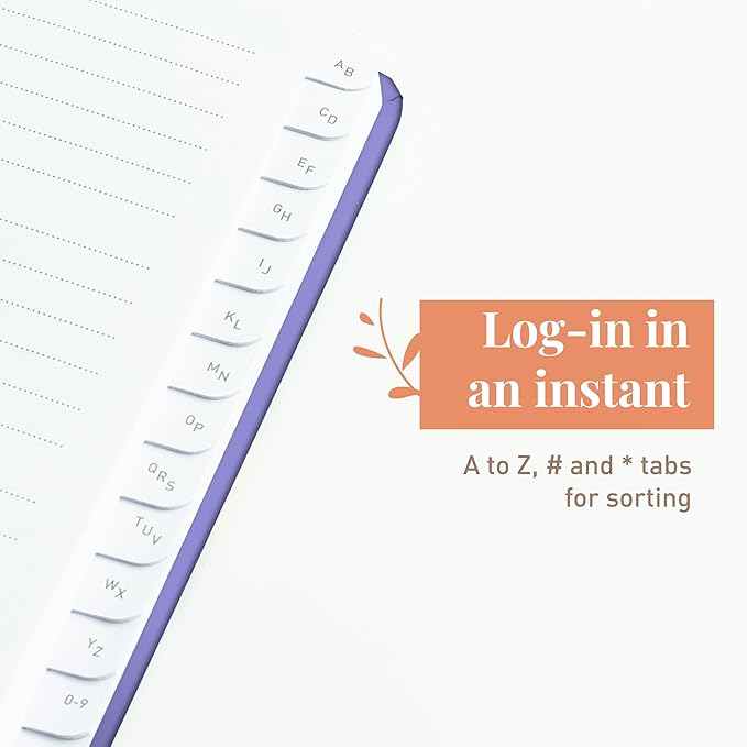 Rileys & Co. Password Book with Alphabetical Tabs, Password Keeper, Password Books for Seniors, Password Notebook for Internet Login, Website, Username (6 x 5 Inches, Purple - Floral)