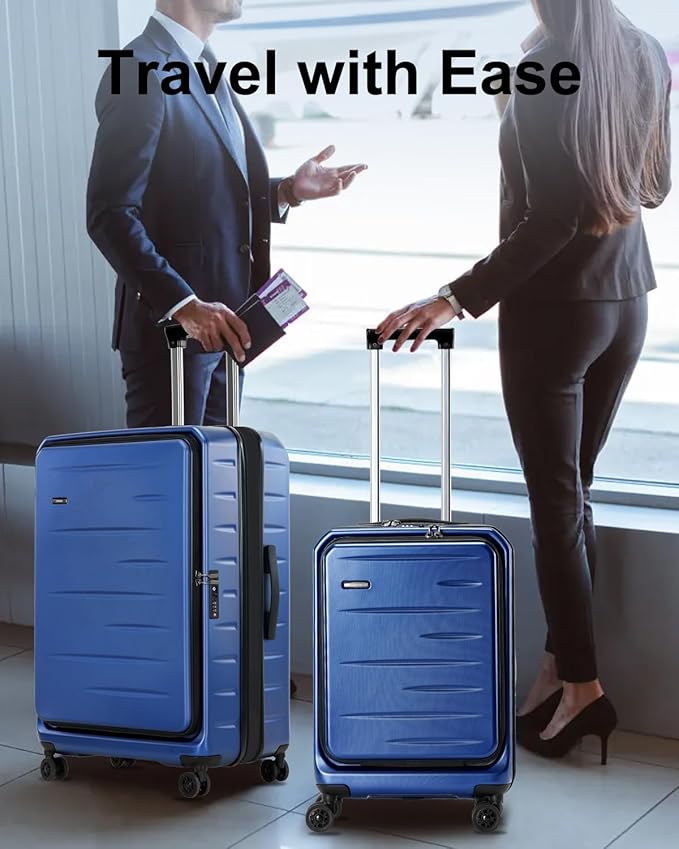 Luggage Sets 2 Pieces, 20 Inch Carry On Luggage and Expandable 28 Inch Checked Luggage with Spinner Wheels, Lightweight ABS+PC Hard Shell Suitcase with Front Opening, TSA Lock (Blue, 20/28)