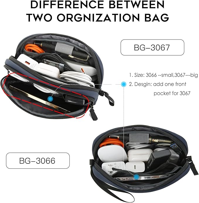 BANGE Cable Organizer Pouch， Travel Water Resistant Tech Accessories Bag Carry Storage，Electronic Organizer Accessory Case for Charger, Cables, Power Bank