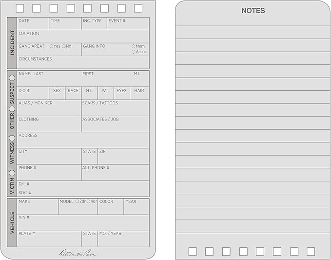 Rite in the Rain Weatherproof Field Interview Notebook, 3" x 5", Black Cover, Field Interview Form Pages, 6 Pack (No. 104L6)