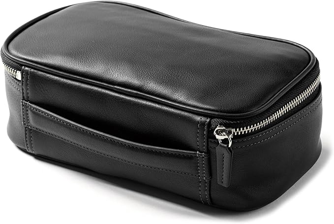Leatherology Black Onyx Medium Travel Organizer - Zipped mesh storage pocket, elastic loops for organization, metal zipper with leather pull