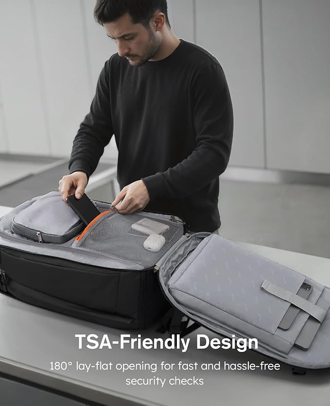 Tolaccea Travel Laptop Backpack, TSA Friendly Flight Approved Carry-on Business Rucksack Work Backpack with Extra Toiletry Bag, Dual Storage for 17.3" Laptop and 12.9" Tablet, 40-45L Expandable