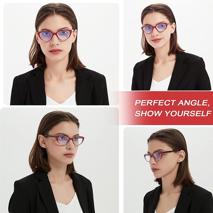 EYEURL Cat Eye Reading Glasses for Women - 2 Pack Blue Light Blocking Computer Readers 2.25 Spring Hinge Anti Glare/UV Ray Eyeglasses