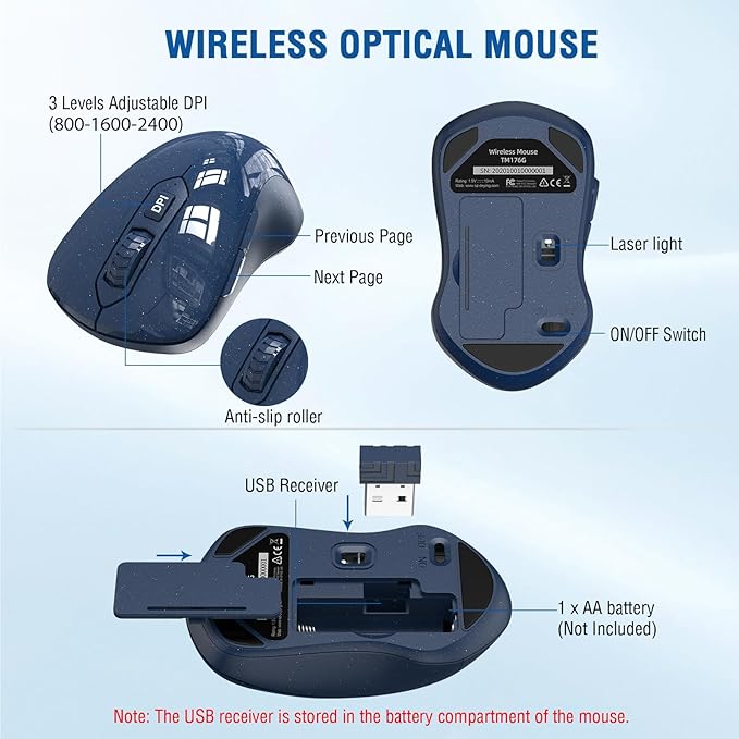 Wireless Keyboard and Mouse Combo, EDJO 2.4G Full-Sized Ergonomic Computer Keyboard with Wrist Rest and 3 Level DPI Adjustable Wireless Mouse for Windows, Mac OS Desktop/Laptop/PC(Galaxy Blue)