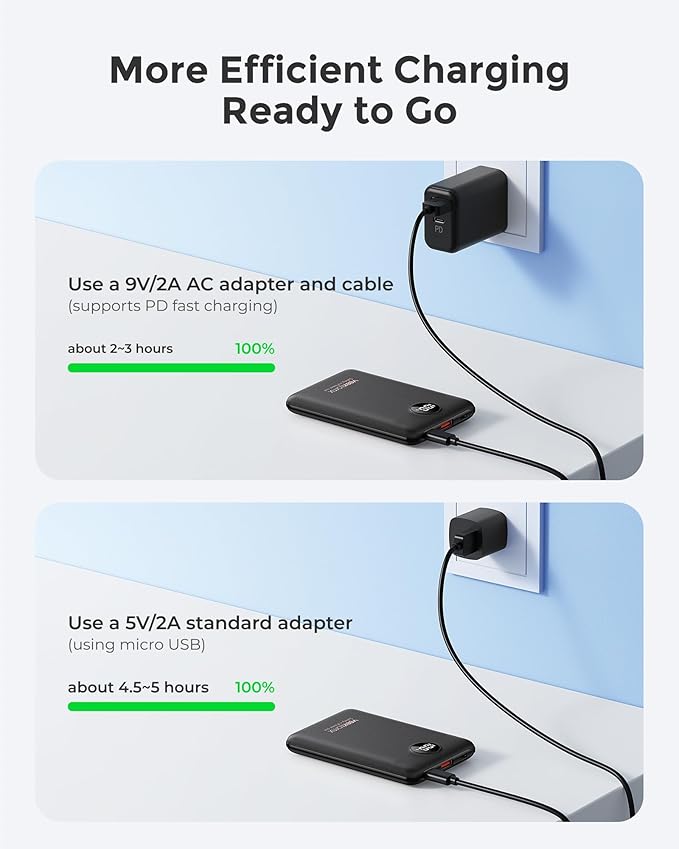 VEEKTOMX Small Portable Charger 10000mAh, Mini Power Bank 22.5W Fast Charging, Slim & Lightweight Travel Essentials, 3-Output External USB C Battery Pack Compatible with iPhone 17 16 15 (Dark Black)