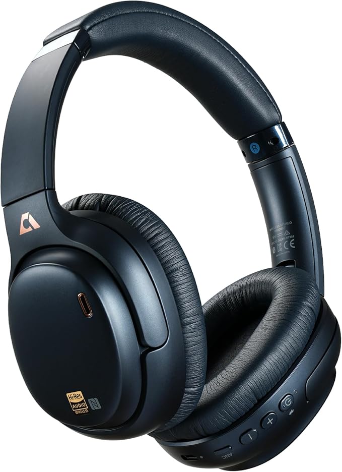 1Mii E700 Wireless Bluetooth Over Ear Headphones with Active Noise Canceling, Hi-Res Audio LDAC/aptX Low Latency for Airplane Travel Overhead Comfort, 54H Playtime, Custom EQ via App - Blue