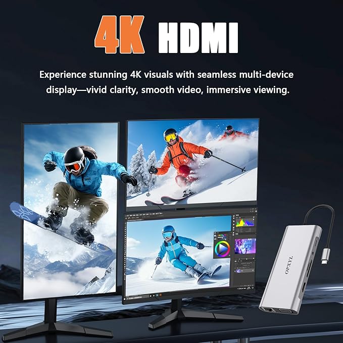 11-in-1 USB C Hub Multiport Adapter, USB C Docking Station with 4K HDMI, VGA 1080P, 100W PD, Ethernet, SD/TF, Audio, USB 3.0 Port, Laptop Dock for MacBook Pro/Air, iPad, Windows