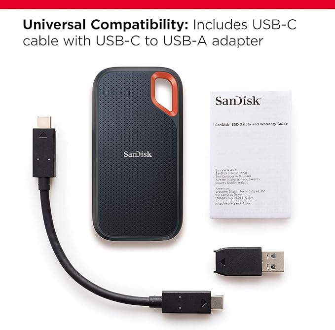 SanDisk 4TB Extreme Portable SSD - Up to 1050MB/s, USB-C, USB 3.2 Gen 2, IP65 Water and Dust Resistance, Updated Firmware - External Solid State Drive - SDSSDE61-4T00-G25