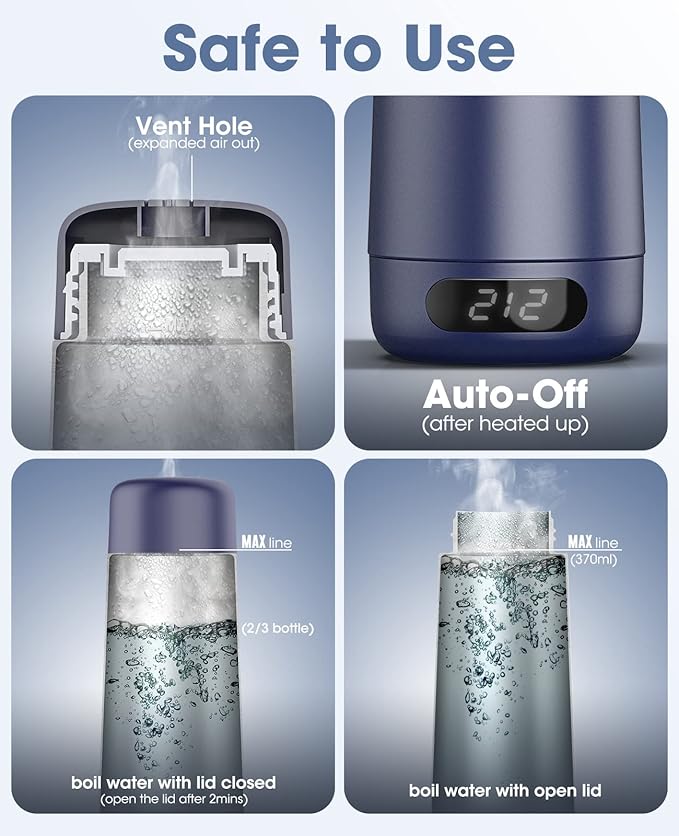 Travel Kettle, Dual Voltage Portable Electric Kettle 110V-220V-240V Smart Small Water Boiler for Tea & Coffee, 316 Stainless Steel, 6 Temperature Control and LCD Display, for Global Use (370ML)