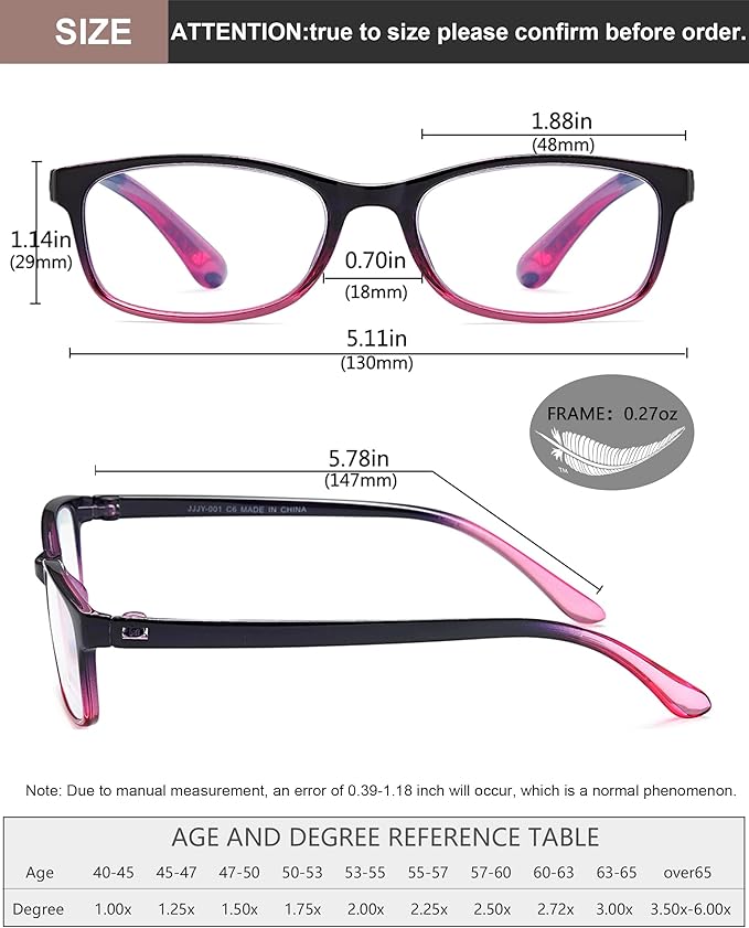 EYEURL Reading Glasses For Women - Blue Light Blocking Glasses Reduce Eyestrain - 2 Pack TR90 Frame Lightweight +0.0