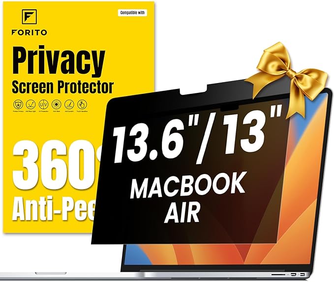 F FORITO 360° Privacy Screen Protector Compatible with MacBook Air 13.6 inch (2022-2025, M2, M3, M4), Anti Peeping and Anti Glare Laptop Privacy Screen Shield