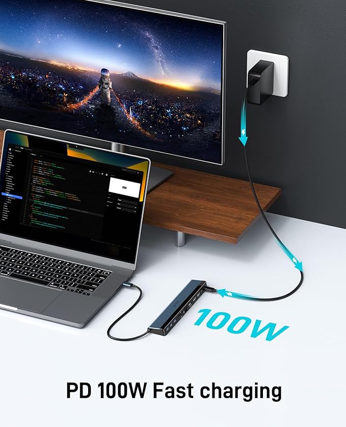 USB C Docking Station Dual Monitor with USB-C 100W Charger, 12-in-1 Laptop Dock with Dual HDMI 4K@30~60Hz, PD 100W, 5Gbps USB Ports*4, SD/TF Slot, Ethernet, Audio for MacBook/Dell/HP/Lenovo/Asus/Acer
