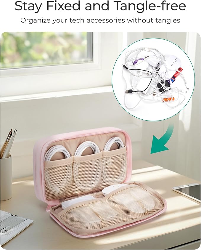 BAGSMART Electronics Organizer Travel Case, Cord Storage for Chargers Cables Phones, Compact Tech Accessories Pouch, Khaki