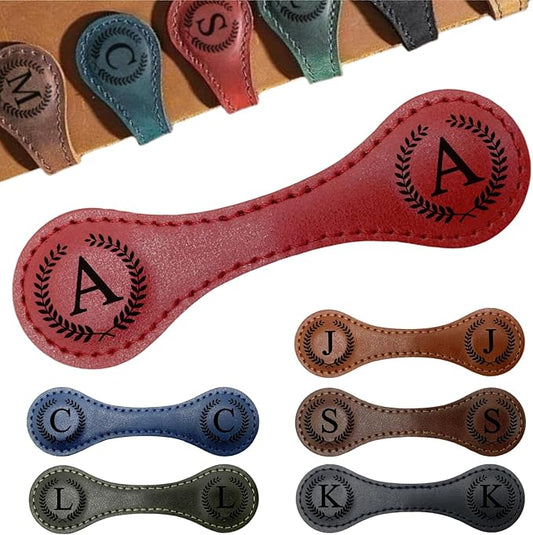 Personalized Magnetic Leather Bookmarks with Initial, 26 Letters Custom Handmade Magnet Book Marks Clips, Gifts for Reading Women, Men, Book Lovers, Kids, Readers Accessories