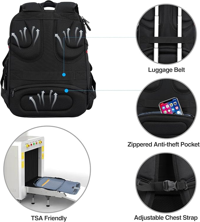 KROSER Travel Laptop Backpack 17.3 Inch XL Computer Backpack with Hard Shell Saferoom RFID Pockets Water-Repellent Business College Daypack Stylish Bag for Men/Women-Black Grey