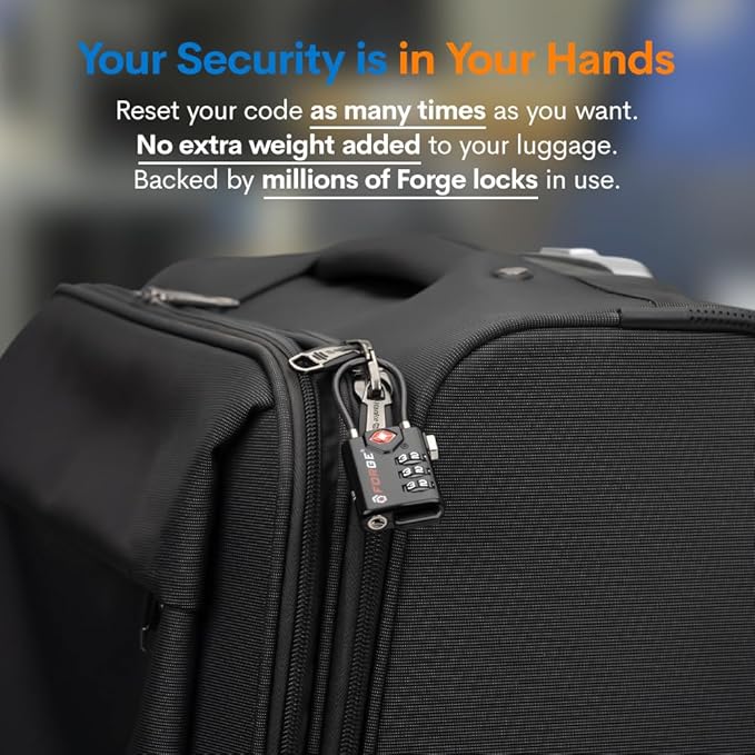 TSA Approved Cable Luggage Locks, Re-settable Combination with Alloy Body, Black 1 Lock.