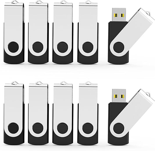 Aiibe 10pcs 16GB USB 2.0 Flash Drives Bulk 10 Pack Swivel USB Memory Stick 16GB Thumb Drives Zip Drive Jump Drive with LED Indicator (16G, 10 Pack, Black)