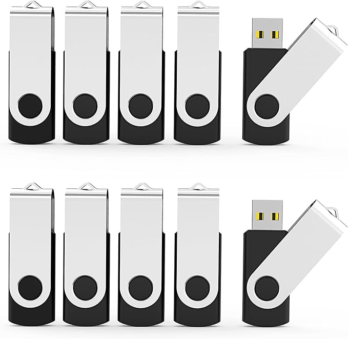 Aiibe 32GB USB Flash Drives Thumb Drive 10 Pack Bulk 32 GB Flash Drive USB 2.0 Memory Sticks Swivel Jump Zip Drives (32GB, 10 Pack, Black)