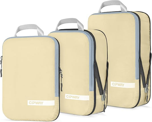 Cipway Compression Packing Cubes for Travel Ultralight Expandable Packing Organizers for Carry on Luggage (Vanilla Cream 3 Set)